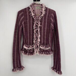 HWR Burgundy Pink Fringe Cottagecore Knit Jacket – Size M